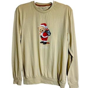 Denim & Flower‎ Mens Brown Teddy Bear Santa Tee TShirt S New Long Sleeves.A69